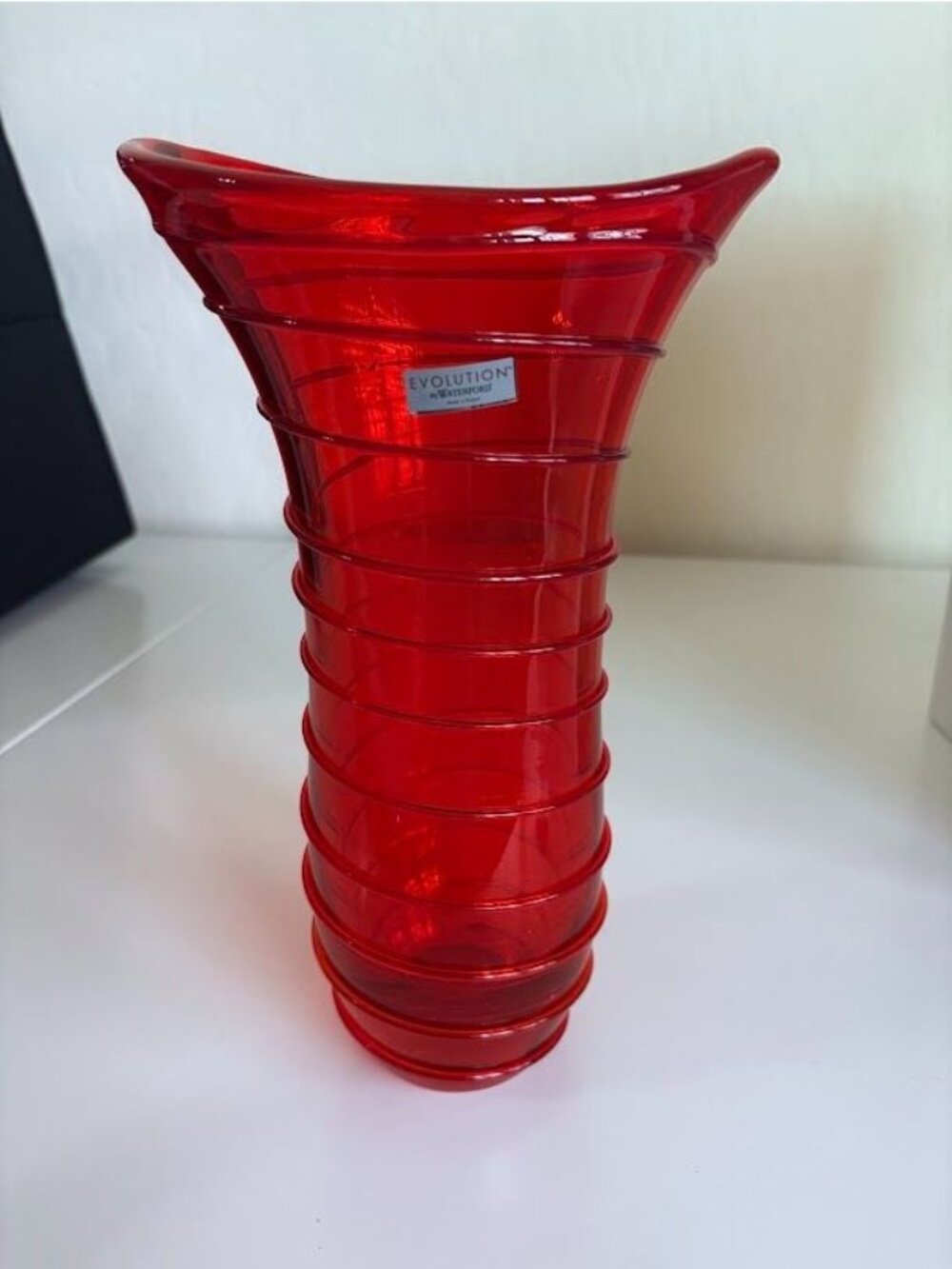 Red & Amber Swirl Glass Vase By Waterford Evolution Poland - 11" Tall
